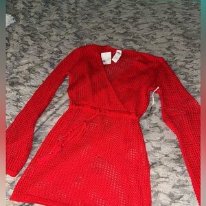 Red crochet beach wrap coverup  dress brand new